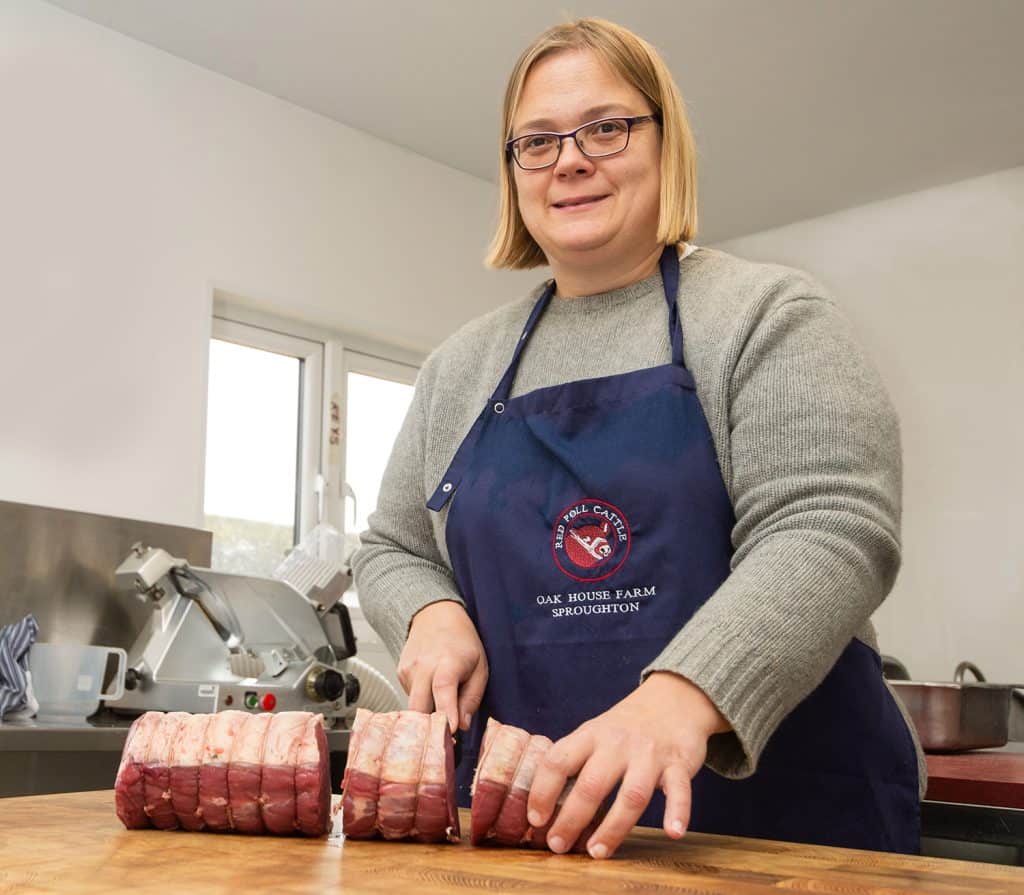 Georgina Woolf in Oak House Farm butchery