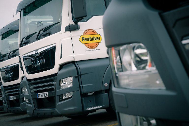 Suffolk Business trucks including Pentalver logistics vehicles in a fleet.