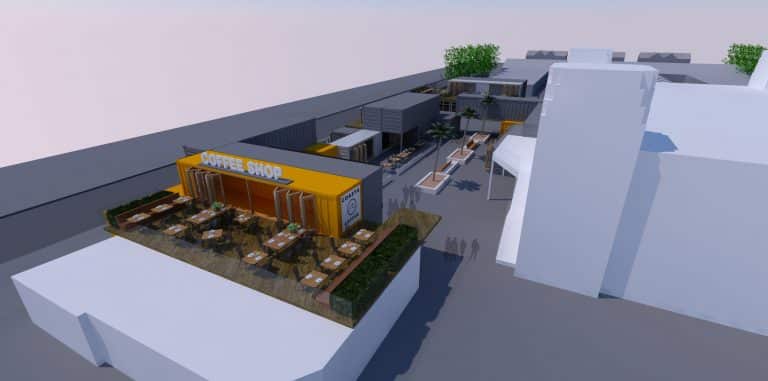 Suffolk Business complex with retail shops, outdoor seating, and modern office spaces in Suffolk.