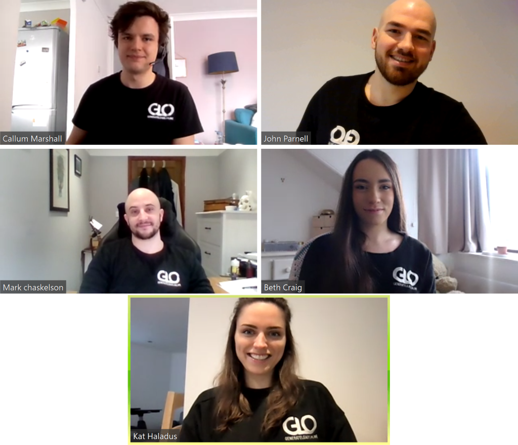 Suffolk Business team members during a virtual meeting, working remotely.