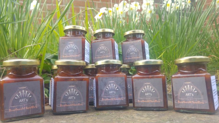 Artisan Suffolk jams and preserves in glass jars.