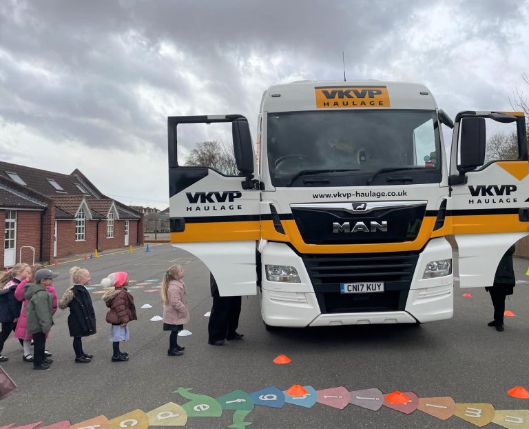 VKVH Haulage truck demonstrating safety to children.