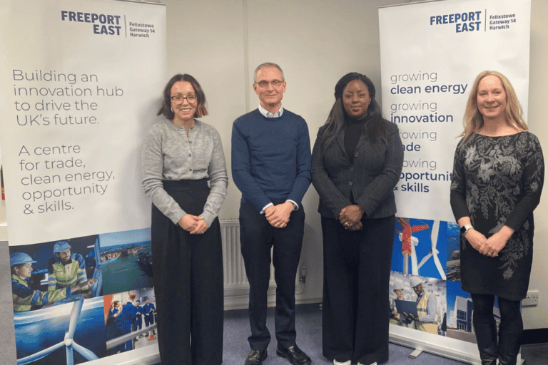 From left: Freeport East new starters Laura Mayne, Jonathan Rudd and Sophia Padget, with colleague Marie Finbow