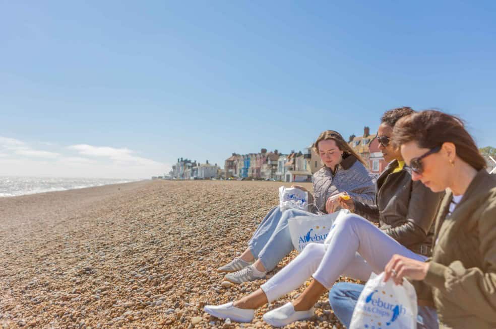 Suffolk coast, Aldeburgh beach, fish and chips